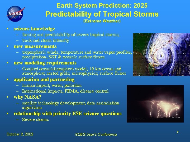 Earth System Prediction: 2025 Predictability of Tropical Storms (Extreme Weather) • science knowledge –