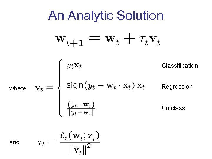 An Analytic Solution Classification where Regression Uniclass and 
