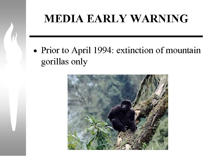 MEDIA EARLY WARNING · Prior to April 1994: extinction of mountain gorillas only 