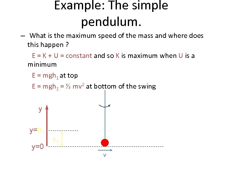 Example: The simple pendulum. – What is the maximum speed of the mass and