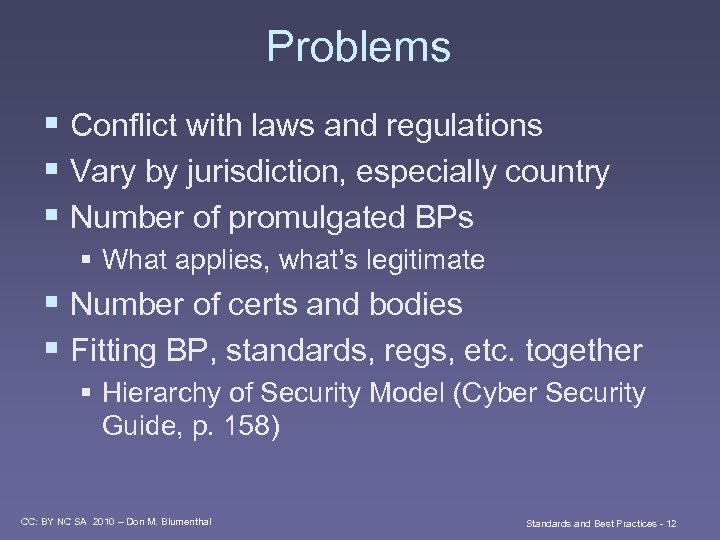 Problems § Conflict with laws and regulations § Vary by jurisdiction, especially country §
