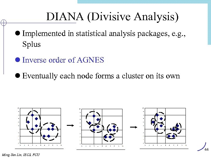 DIANA (Divisive Analysis) l Implemented in statistical analysis packages, e. g. , Splus l