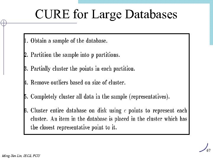 CURE for Large Databases 67 Ming-Yen Lin, IECS, FCU 