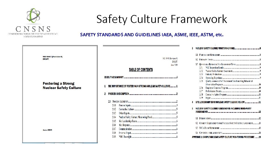 Safety Culture Framework SAFETY STANDARDS AND GUIDELINES IAEA, ASME, IEEE, ASTM, etc. 