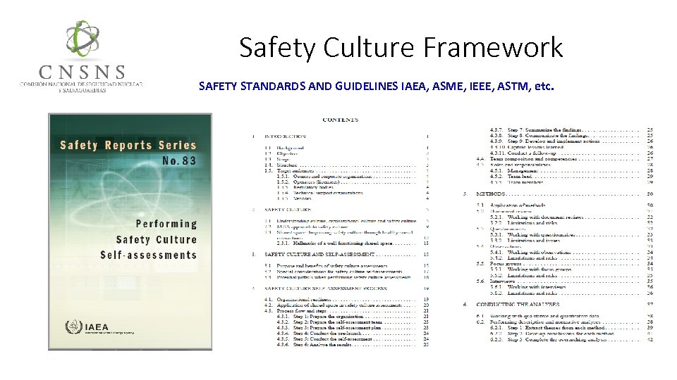 Safety Culture Framework SAFETY STANDARDS AND GUIDELINES IAEA, ASME, IEEE, ASTM, etc. 