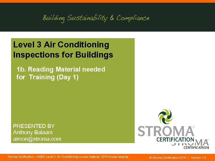 Level 3 Air Conditioning Inspections for Buildings 1 b. Reading Material needed for Training