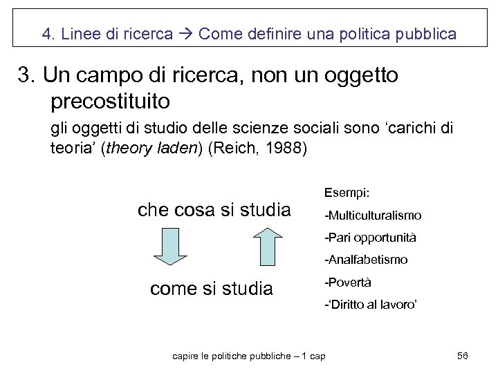 4. Linee di ricerca Come definire una politica pubblica 3. Un campo di ricerca,