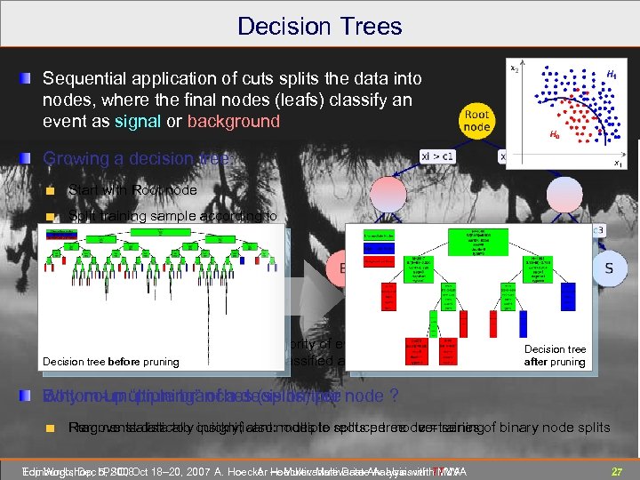 Decision Trees Sequential application of cuts splits the data into nodes, where the final