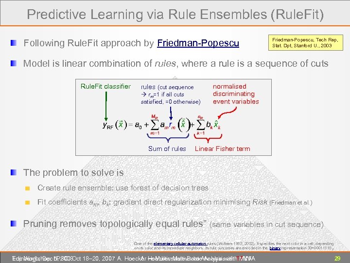 Predictive Learning via Rule Ensembles (Rule. Fit) Following Rule. Fit approach by Friedman-Popescu, Tech