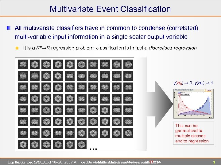 Multivariate Event Classification All multivariate classifiers have in common to condense (correlated) multi-variable input
