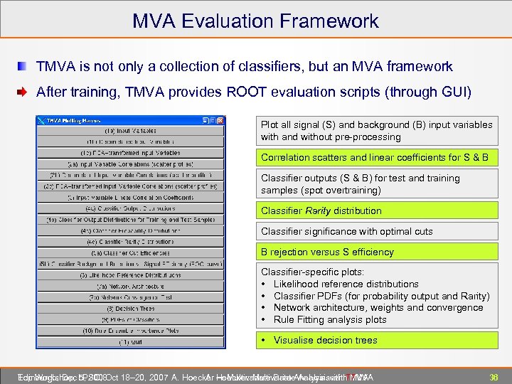MVA Evaluation Framework TMVA is not only a collection of classifiers, but an MVA
