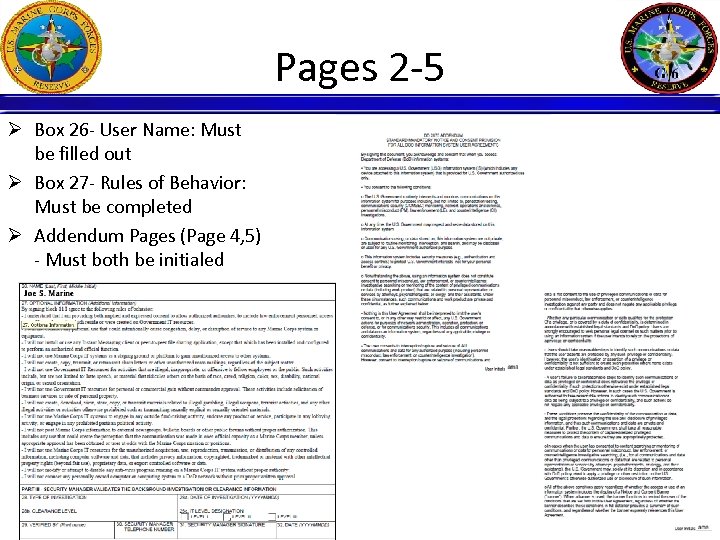 Pages 2 -5 Ø Box 26 - User Name: Must be filled out Ø