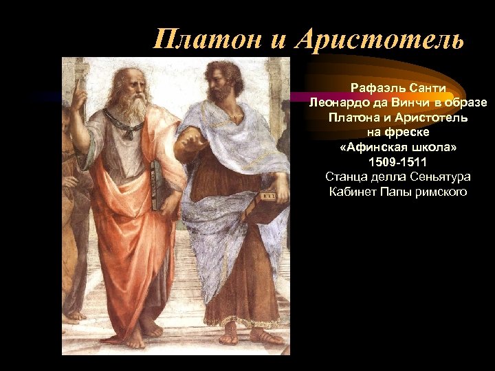 Платон и Аристотель Рафаэль Санти Леонардо да Винчи в образе Платона и Аристотель на