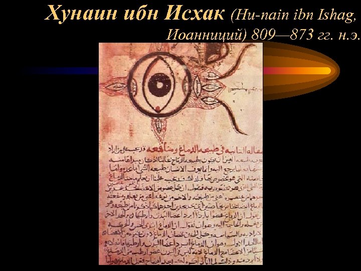 Хунаин ибн Исхак (Ни-nain ibn Ishag, Иоанниций) 809— 873 гг. н. э. 