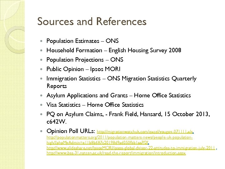 Sources and References Population Estimates – ONS Household Formation – English Housing Survey 2008