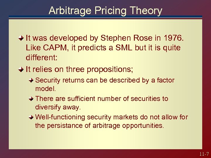 Arbitrage Pricing Theory and Multifactor Models of Risk