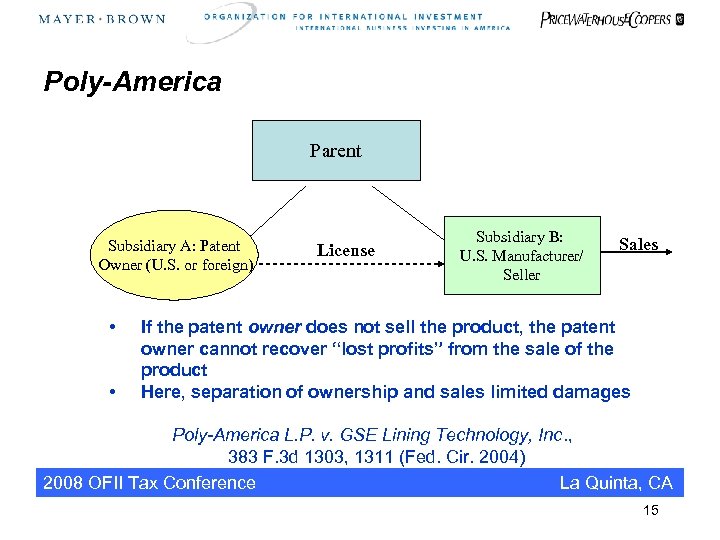 Poly-America Parent Subsidiary A: Patent Owner (U. S. or foreign) • • License Subsidiary