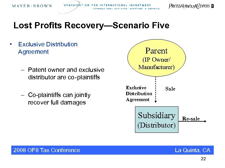 Lost Profits Recovery—Scenario Five • Exclusive Distribution Agreement – Patent owner and exclusive distributor