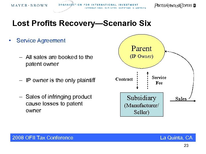 Lost Profits Recovery—Scenario Six • Service Agreement Parent – All sales are booked to