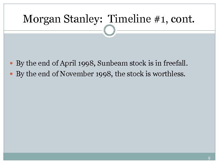 Morgan Stanley: Timeline #1, cont. By the end of April 1998, Sunbeam stock is