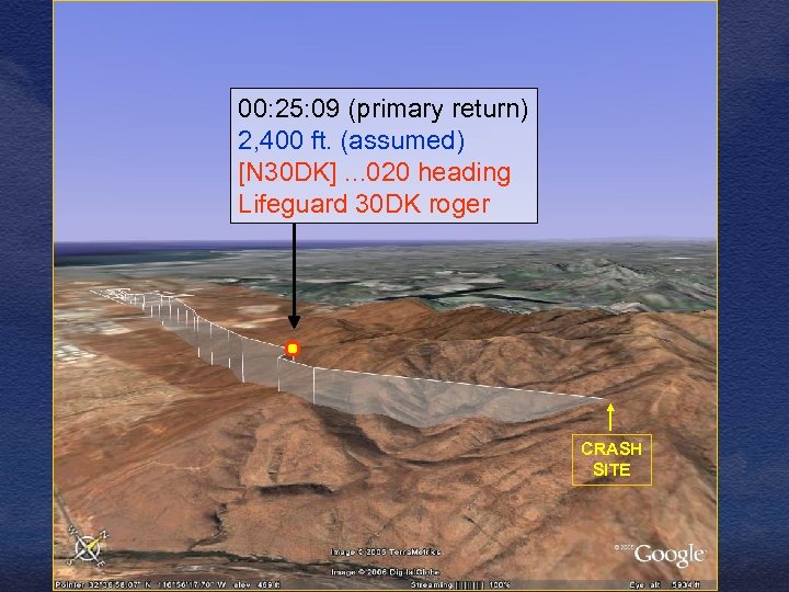 00: 25: 09 (primary return) 2, 400 ft. (assumed) [N 30 DK]. . .