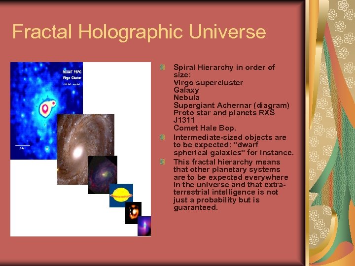 Fractal Holographic Universe Spiral Hierarchy in order of size: Virgo supercluster Galaxy Nebula Supergiant