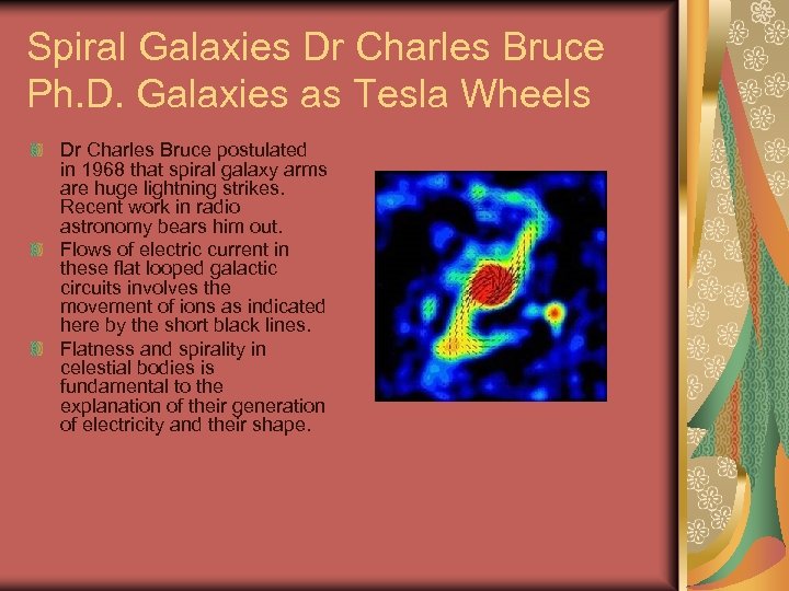 Spiral Galaxies Dr Charles Bruce Ph. D. Galaxies as Tesla Wheels Dr Charles Bruce