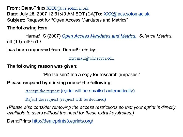 From: Demo. Prints XXX@ecs. soton. ac. uk Date: July 28, 2007 12: 51: 43