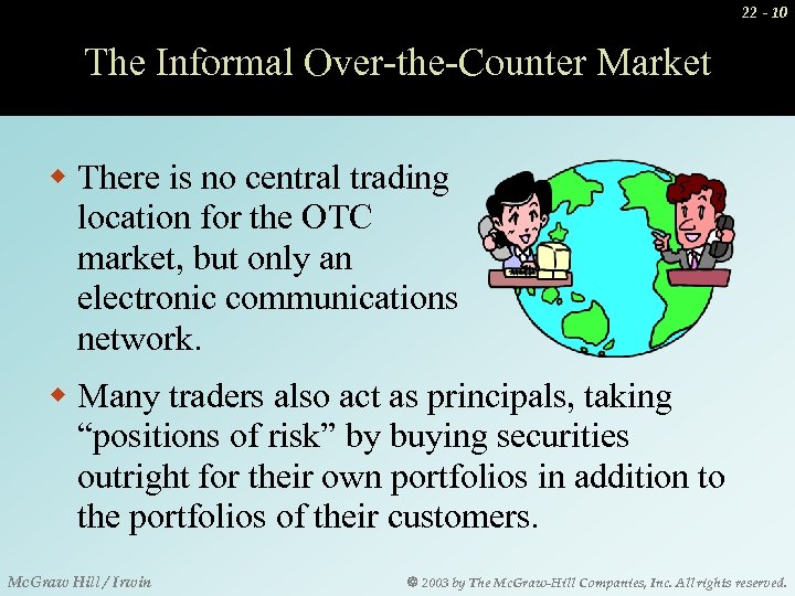 22 - 10 The Informal Over-the-Counter Market w There is no central trading location