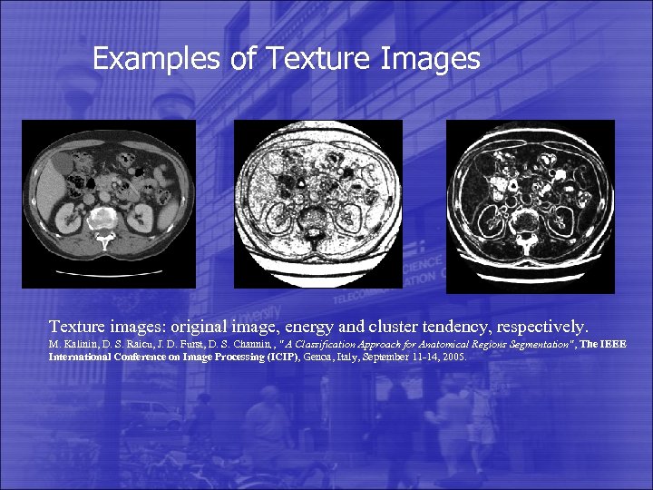 Examples of Texture Images Texture images: original image, energy and cluster tendency, respectively. M.