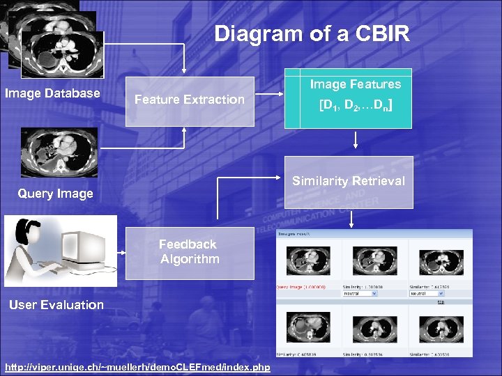 Diagram of a CBIR Image Database Image Features Feature Extraction [D 1, D 2,