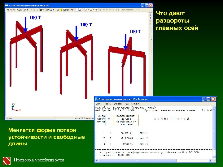 100 T Меняется форма потери устойчивости и свободные длины Проверка устойчивости Что дают развороты