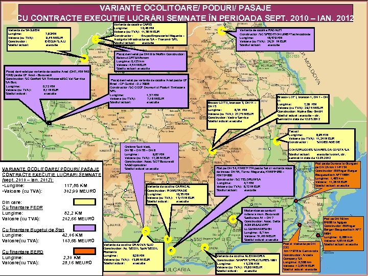 VARIANTE OCOLITOARE/ PODURI/ PASAJE CU CONTRACTE EXECUȚIE LUCRĂRI SEMNATE ÎN PERIOADA SEPT. 2010 –