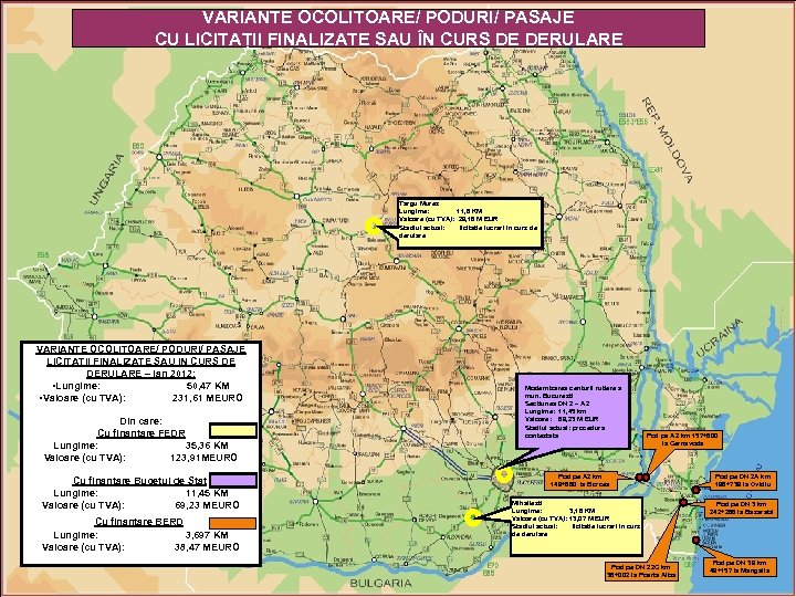 VARIANTE OCOLITOARE/ PODURI/ PASAJE CU LICITAȚII FINALIZATE SAU ÎN CURS DE DERULARE Targu Mures