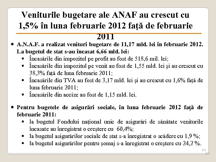 Veniturile bugetare ale ANAF au crescut cu 1, 5% în luna februarie 2012 față