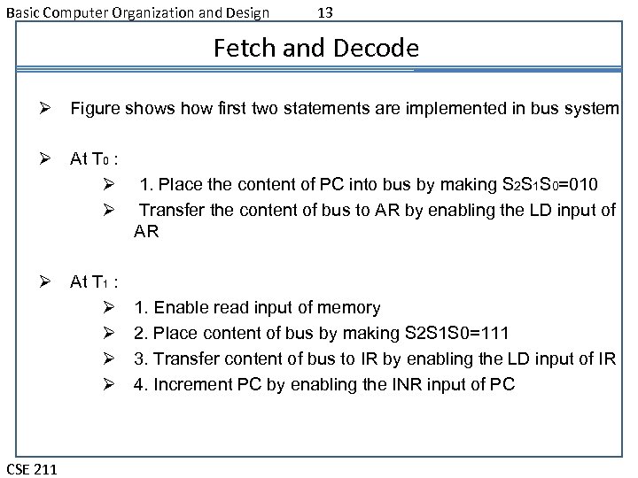 Basic Computer Organization and Design 13 Fetch and Decode Ø Figure shows how first