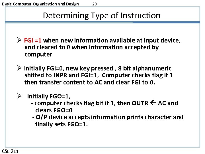 Basic Computer Organization and Design 23 Determining Type of Instruction Ø FGI =1 when