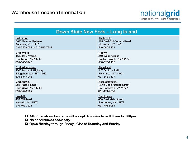 Warehouse Location Information Down State New York – Long Island Bellmore 2400 Sunrise Highway