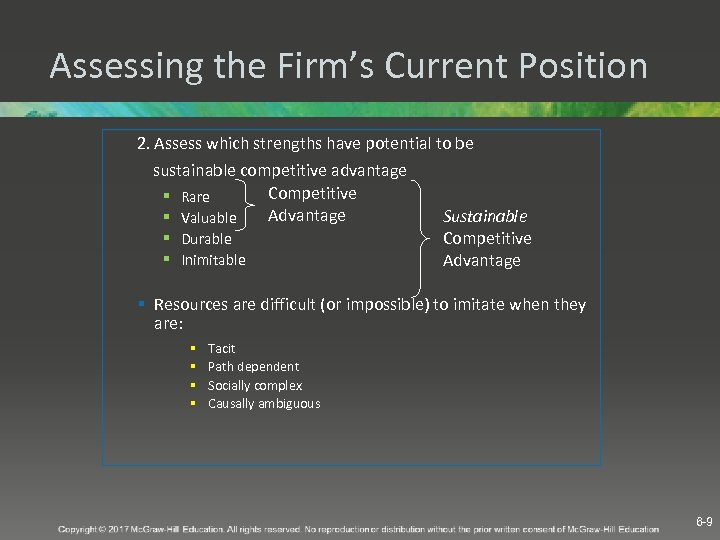 Assessing the Firm’s Current Position 2. Assess which strengths have potential to be sustainable
