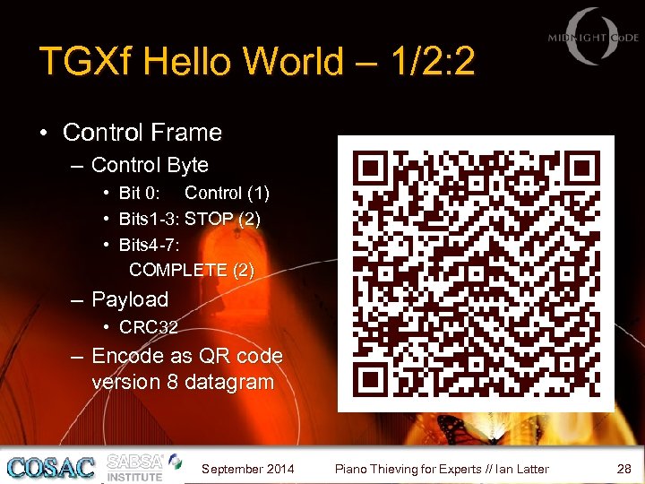 TGXf Hello World – 1/2: 2 • Control Frame – Control Byte • •