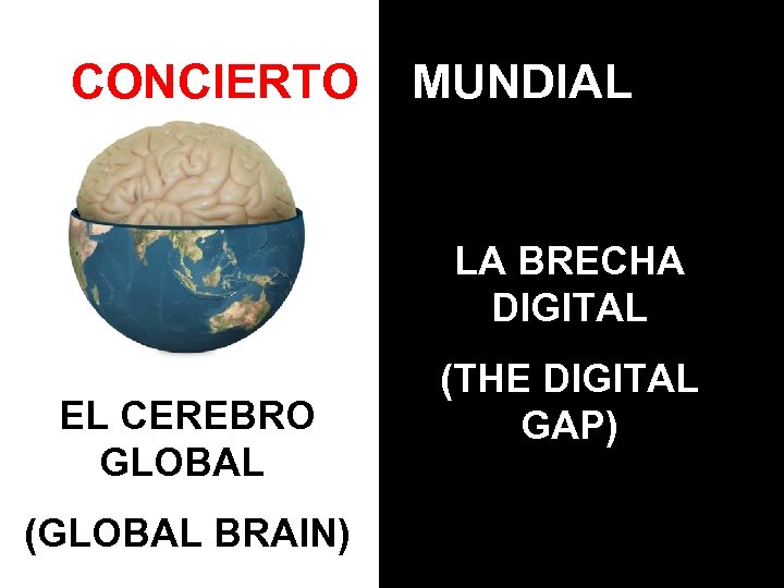 CONCIERTO MUNDIAL LA BRECHA DIGITAL EL CEREBRO GLOBAL (GLOBAL BRAIN) (THE DIGITAL GAP) 