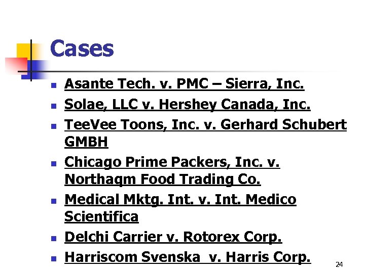 Cases n n n n Asante Tech. v. PMC – Sierra, Inc. Solae, LLC