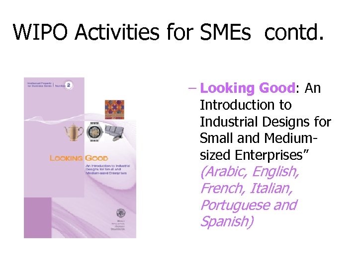 WIPO Activities for SMEs contd. – Looking Good: An Introduction to Industrial Designs for