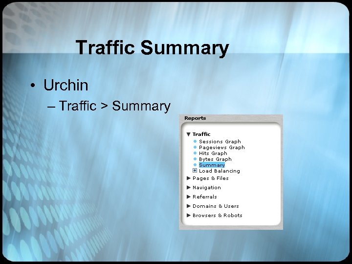 Traffic Summary • Urchin – Traffic > Summary 