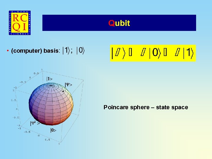 Qubit • (computer) basis: Poincare sphere – state space 