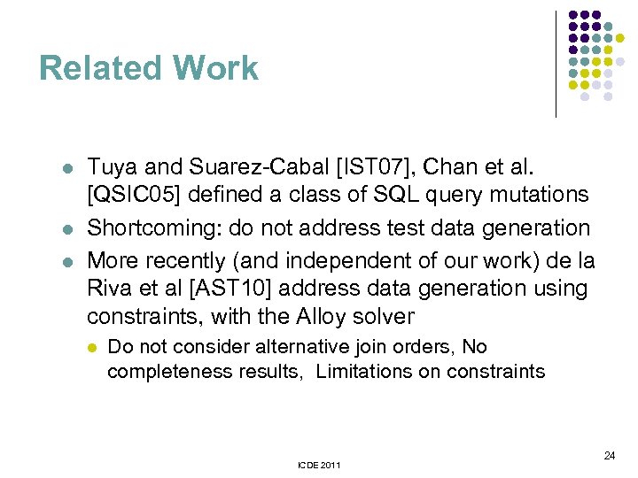 Related Work l l l Tuya and Suarez-Cabal [IST 07], Chan et al. [QSIC