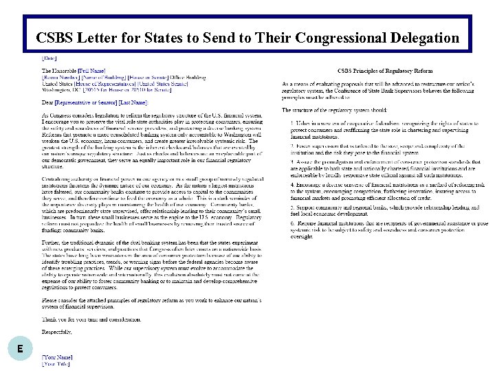 CSBS Letter for States to Send to Their Congressional Delegation E 