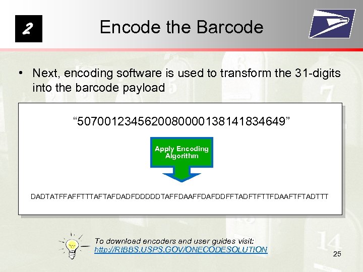 2 Encode the Barcode • Next, encoding software is used to transform the 31