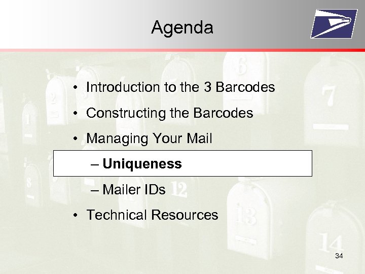 Agenda • Introduction to the 3 Barcodes • Constructing the Barcodes • Managing Your