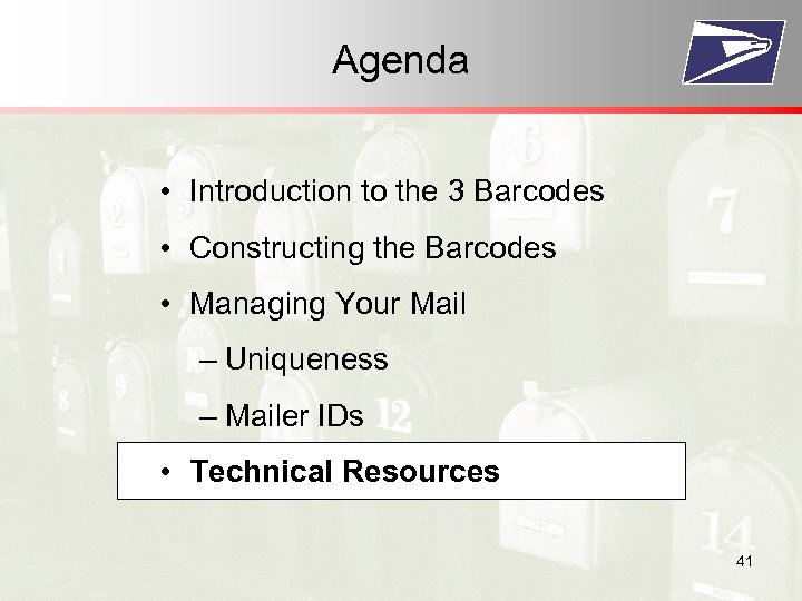 Agenda • Introduction to the 3 Barcodes • Constructing the Barcodes • Managing Your